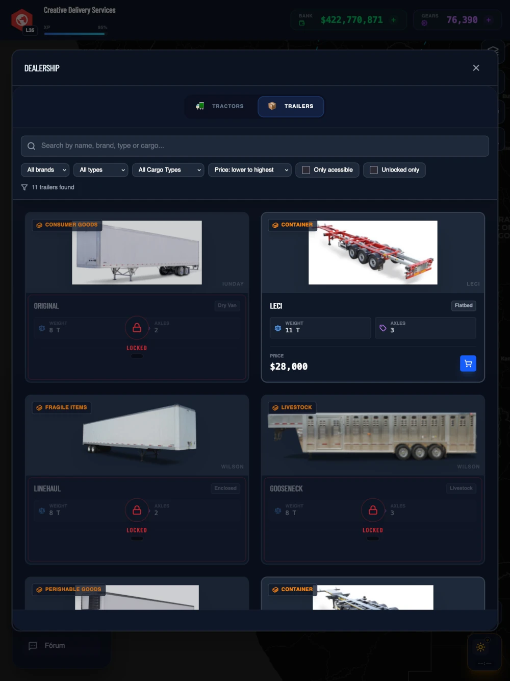 Trailer Selection Screen
